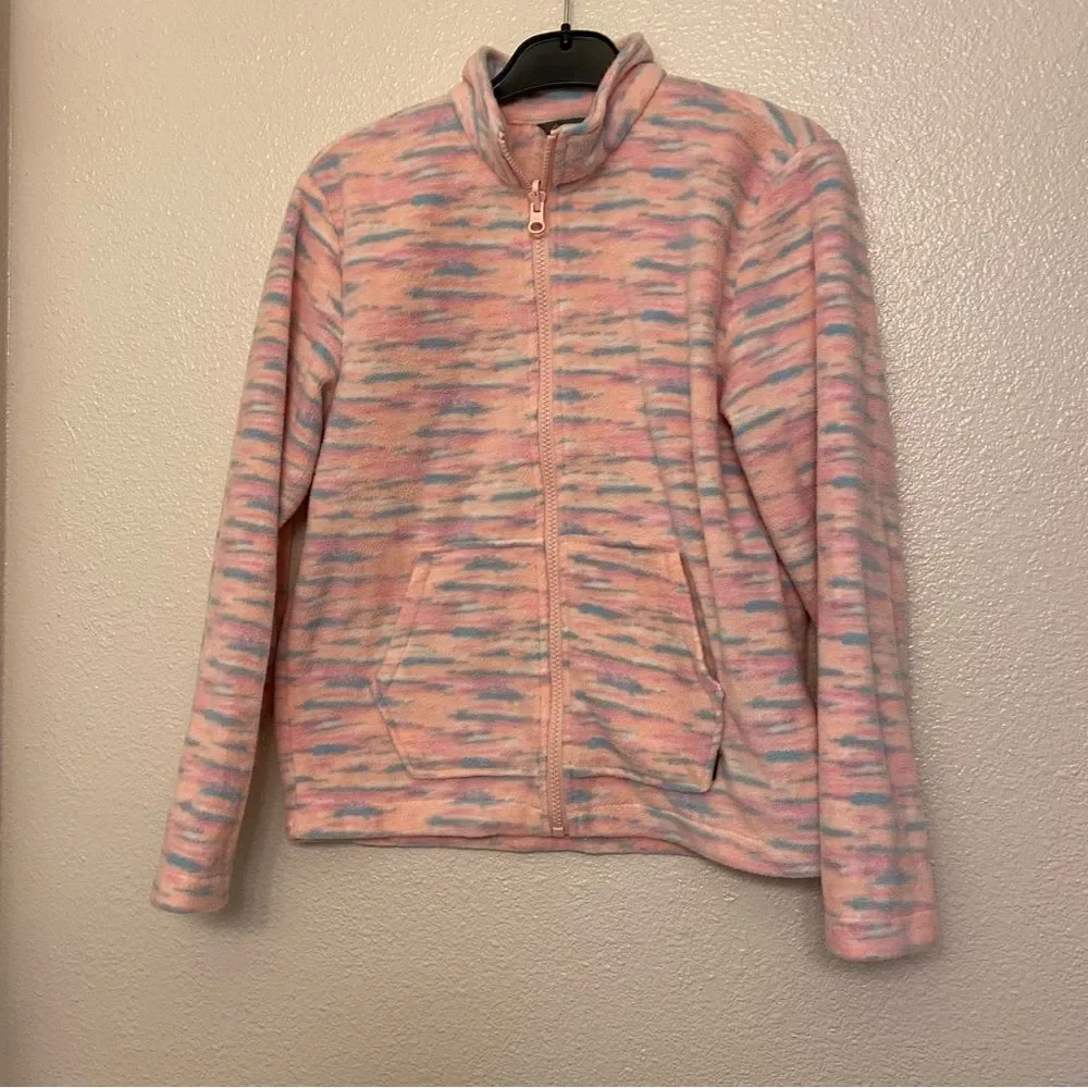 Eddie Bauer Girls full zip pink print Fleece Jacket M 10/12